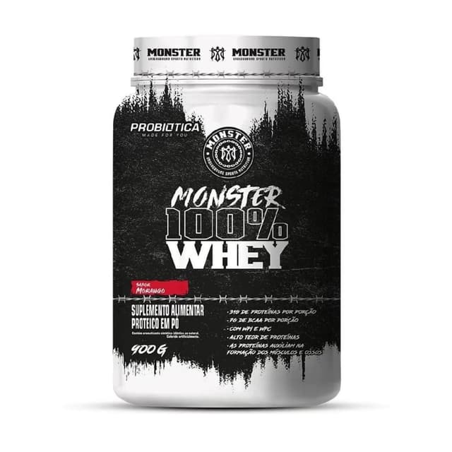 MONSTER 100% WHEY POTE 900G MORANGO - PROBIOTICA